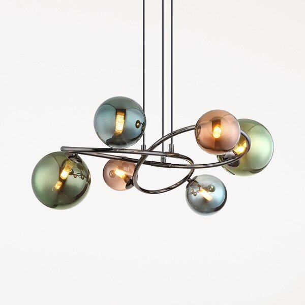 Globo Riha viseća lampa, Ø 65 cm, šarena, staklo/metal, 6 žarulja., Višebojno, Dnevni boravak/blagovaonica, Staklo