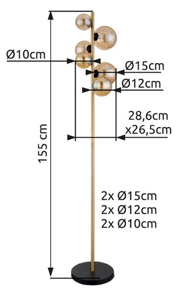 Globo Riha podna lampa, visina 155 cm, boja jantara/mesinga, metal, Bež, Dnevni boravak/blagovaonica, Staklo