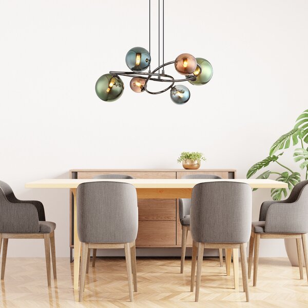 Globo Riha viseća lampa, Ø 65 cm, šarena, staklo/metal, 6 žarulja., Višebojno, Dnevni boravak/blagovaonica, Staklo