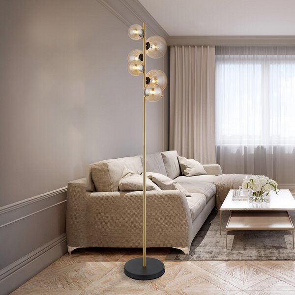 Globo Riha podna lampa, visina 155 cm, boja jantara/mesinga, metal, Bež, Dnevni boravak/blagovaonica, Staklo