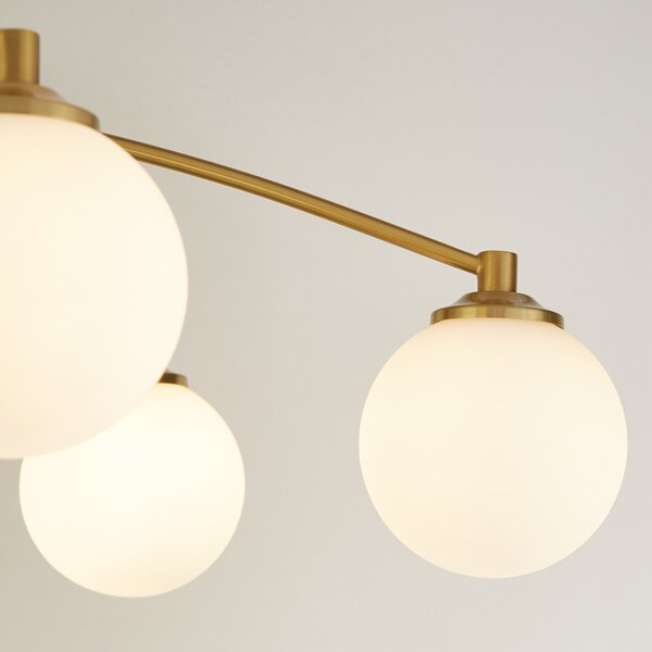 Searchlight Stropna svjetiljka Feylinn, bijela/mesingana, staklo, Ø 75 cm, 6 žarulja., prigušiva, Bijela, Dnevni boravak/blagovaonica, Staklo