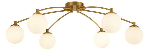 Searchlight Stropna svjetiljka Feylinn, bijela/mesingana, staklo, Ø 75 cm, 6 žarulja., prigušiva, Bijela, Dnevni boravak/blagovaonica, Staklo