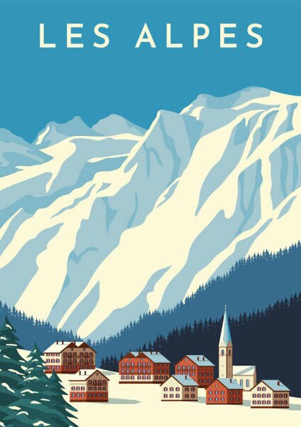 Ilustracija Alps travel retro poster, vintage banner., Rinat Khairitdinov