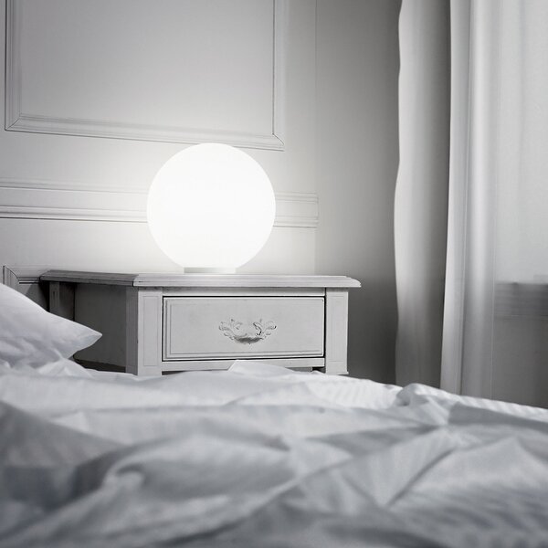 IDEAL LUX Stolna lampa Ideal Lux Mapa, Ø 20 cm, opalno staklo, kugla, E27, Bijela, Dnevni boravak/blagovaonica, Staklo, Metak