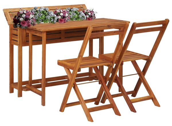 VidaXL Balkonski stol sa sadilicom i 2 bistro stolice bagremovo drvo