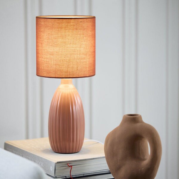 PR Home stolna lampa Uno, hrđavocrvena, visina 37 cm, tekstil/keramika, Crvena, Dnevni boravak/blagovaonica, Keramika