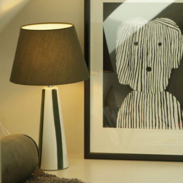 PR Home stolna lampa Leya, zelena/bijela, visina 54 cm, metal/tkanina, Zelena, Dnevni boravak/blagovaonica, Keramika