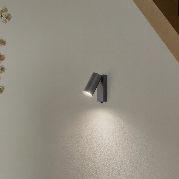 Nowodvorski Lighting Zidni reflektor FOURTY, tamno sivi, visina 17 cm, metalni, GU10, Sivo, Dnevni boravak/blagovaonica, Metal