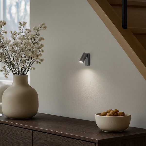 Nowodvorski Lighting Zidni reflektor FOURTY, tamno sivi, visina 17 cm, metalni, GU10, Sivo, Dnevni boravak/blagovaonica, Metal