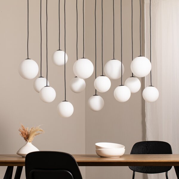 Nowodvorski Lighting Viseća lampa SNOWBALL, opalno staklo/crna, 100 x 34 cm, 14 G9, prigušiva, Bijela, Dnevni boravak/blagovaonica, Staklo