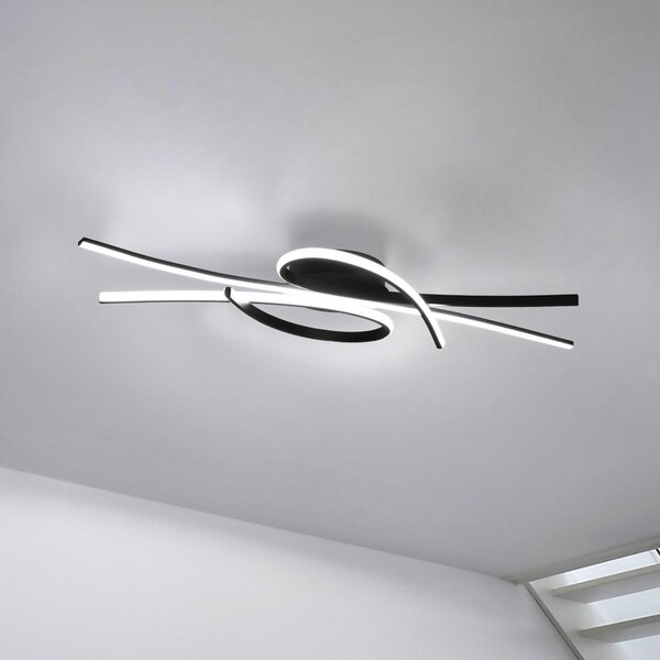 FISCHER & HONSEL LED stropna svjetiljka Biba, crna, duljina 100 cm, metalna, CCT, prigušiva, Crno, Dnevni boravak/blagovaonica, Metal