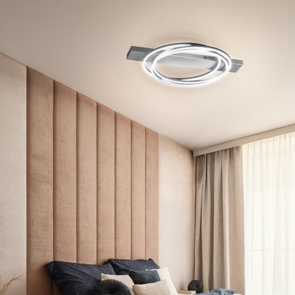 FISCHER & HONSEL LED stropna svjetiljka Kiku, duljina 76 cm, boja aluminija, metal, prigušiva, Metalik, Dnevni boravak/blagovaonica, Metal