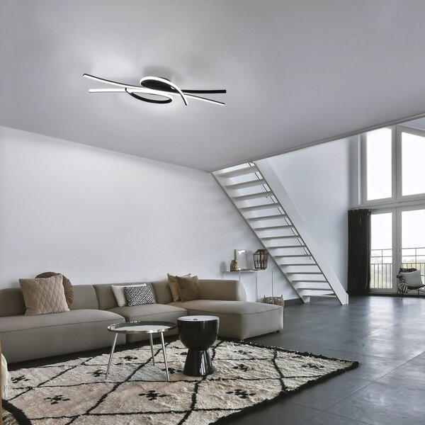 FISCHER & HONSEL LED stropna svjetiljka Biba, crna, duljina 100 cm, metalna, CCT, prigušiva, Crno, Dnevni boravak/blagovaonica, Metal