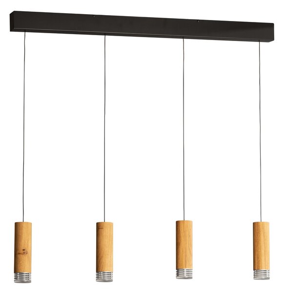 FISCHER & HONSEL LED viseća svjetiljka Shine-Wood, 100 cm, hrast/crna, 4 žarulje., prigušiva, Drvo, Dnevni boravak/blagovaonica, Drvo