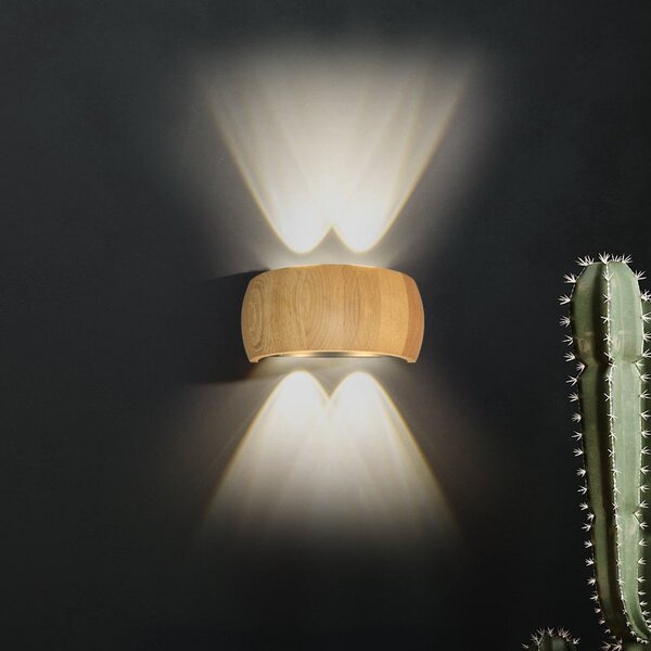 FISCHER & HONSEL LED zidna lampa Shine-Wood, širina 20 cm, hrast/crna, 4 žarulje., Drvo, Dnevni boravak/blagovaonica, Drvo