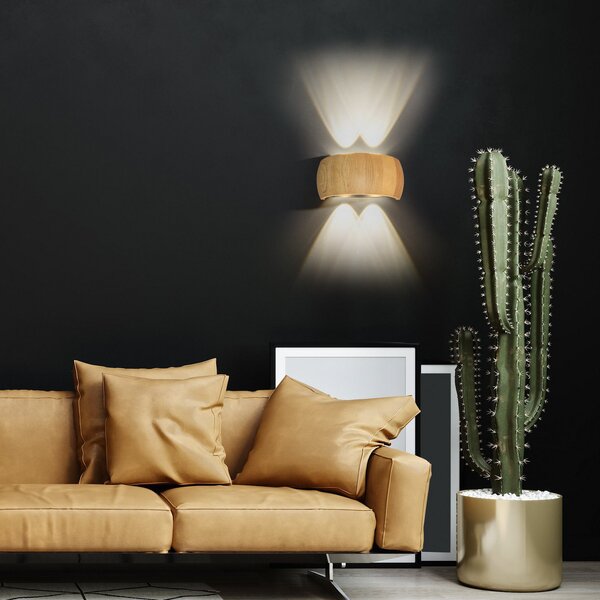 FISCHER & HONSEL LED zidna lampa Shine-Wood, širina 20 cm, hrast/crna, 4 žarulje., Drvo, Dnevni boravak/blagovaonica, Drvo