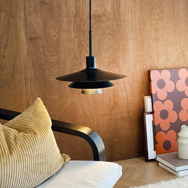 Dyberg Larsen Kay viseća lampa, Ø 30 cm, crna, metal, prigušiva, Crno, Dnevni boravak/blagovaonica, Metal