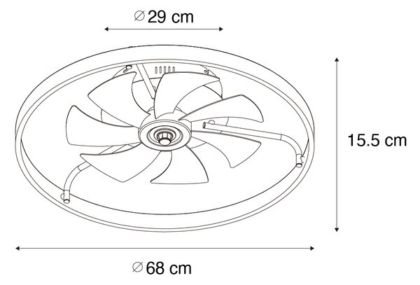 Stropni ventilator crni 70 cm uklj. LED prigušiva s daljinskim upravljačem - Maddy