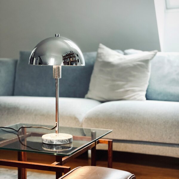Dyberg Larsen Stolna lampa Stockholm, visina 41 cm, metal/mramor, Metalik, Dnevni boravak/blagovaonica, Mramor