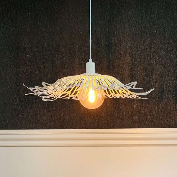 Dyberg Larsen Flora viseća lampa, biserno bijela, Ø 60 cm, metal, prigušiva, Bijela, Dnevni boravak/blagovaonica, Metal