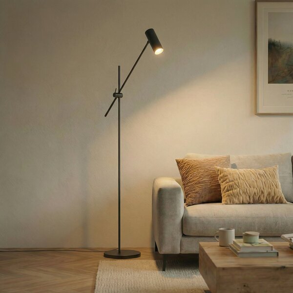 Lindby Vilo podna lampa, crna, 153 cm, GU10, podesiva, Crno, Dnevni boravak/blagovaonica, Metal