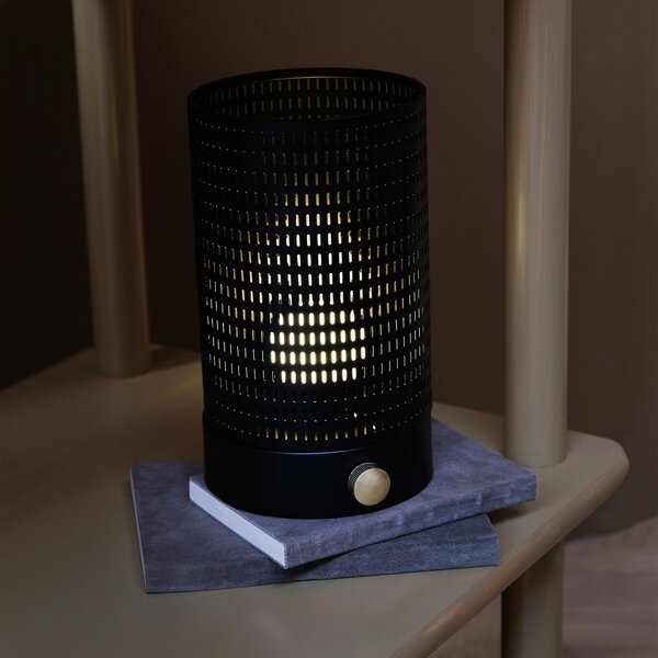 Dyberg Larsen LED punjiva stolna lampa Mesh, crna, visina 20 cm, prigušiva, Crno, Dnevni boravak/blagovaonica, Metal