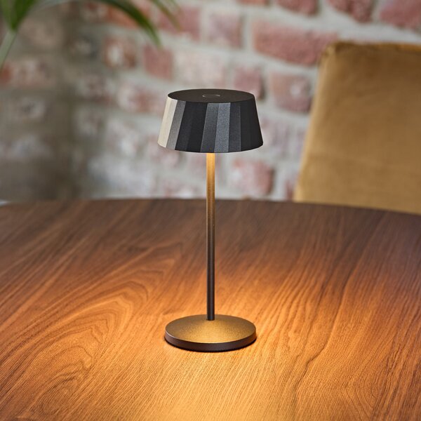 Sigor LED stolna lampa na baterije Facetta, crna, 22 cm, metalna CCT IP44, prigušiva, Crno, Dnevni boravak/blagovaonica, Aluminij