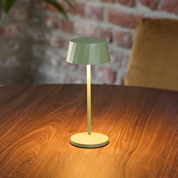 Sigor LED stolna lampa na baterije Facetta, zelena, visina 22 cm, metalna, CCT, prigušiva, Zelena, Dnevni boravak/blagovaonica, Aluminij