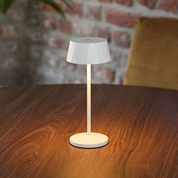 Sigor LED stolna lampa na baterije Facetta, bijela, 22 cm, metalna, CCT IP44, prigušiva, Bijela, Dnevni boravak/blagovaonica, Aluminij
