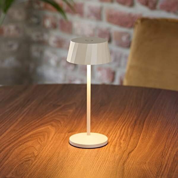 Sigor LED stolna lampa na baterije Facetta, bež, 22 cm, metalna, CCT IP44, prigušiva, Bež, Dnevni boravak/blagovaonica, Aluminij