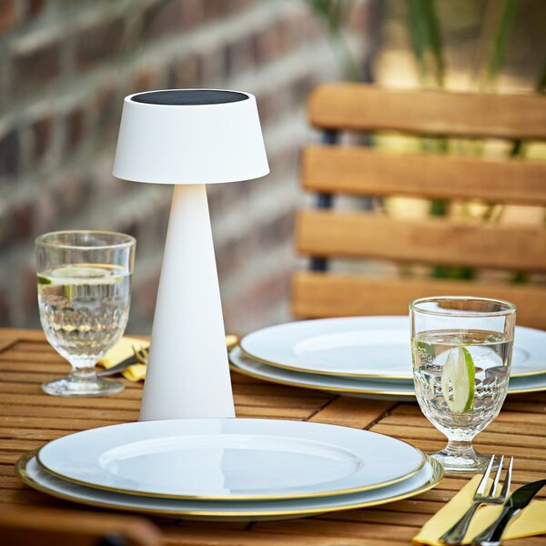 Sigor LED stolna lampa na baterije Solino, bijela, solarna/USB, 26 cm, IP44, prigušiva, Bijela, Dnevni boravak/blagovaonica, Aluminij