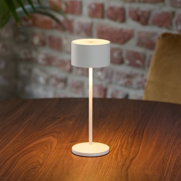 Sigor LED stolna lampa na baterije Veluna, bijela, visina 25 cm, IP44, prigušena, CCT, prigušiva, Bijela, Dnevni boravak/blagovaonica, Aluminij
