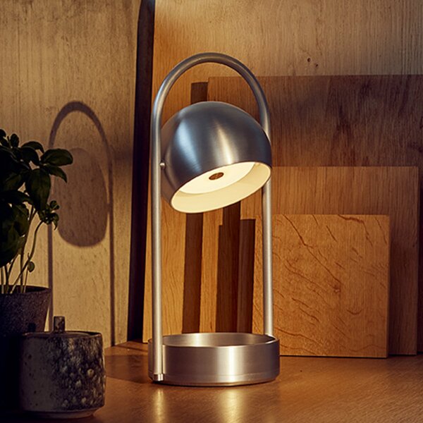 FRANDSEN LED punjiva stolna lampa Ball Prijenosna, brušeni aluminij, prigušiva, Metalik, Dnevni boravak/blagovaonica, Metal