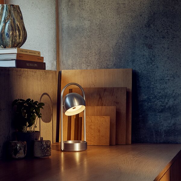 FRANDSEN LED punjiva stolna lampa Ball Prijenosna, brušeni aluminij, prigušiva, Metalik, Dnevni boravak/blagovaonica, Metal