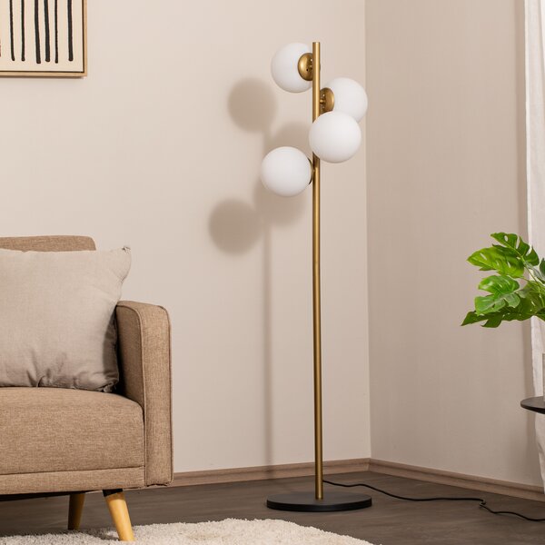 Opviq Faze podna lampa, zlatna boja, staklo, 130 cm, 4 žarulje, E27, Zlato / mjed, Dnevni boravak/blagovaonica, Staklo