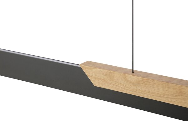 Brilliant Arcus LED viseća lampa, crna/smeđa, duljina 121 cm, metal/drvo, prigušiva, Crno, Dnevni boravak/blagovaonica, Metal