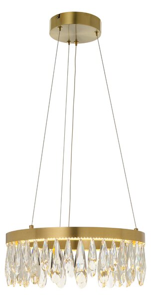 Brilliant Celestia LED viseća lampa, Ø 40 cm, boja mesinga, kristal, prigušiva, Zlato / mjed, Dnevni boravak/blagovaonica, Metal