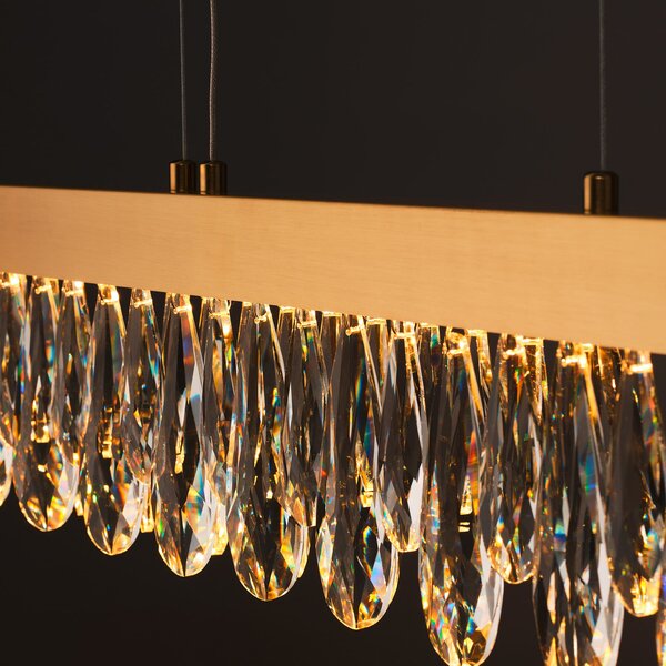 Brilliant Celestia LED viseća lampa, duljina 110 cm, kristal boje mesinga, prigušiva, Zlato / mjed, Dnevni boravak/blagovaonica, Metal