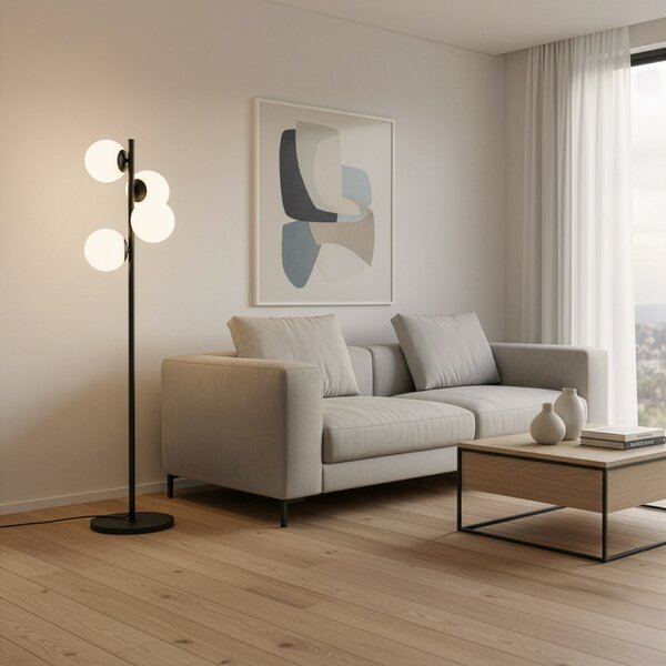Opviq Faze podna lampa, crna, staklo, visina 130 cm, 4 žarulje, E27, Crno, Dnevni boravak/blagovaonica, Staklo