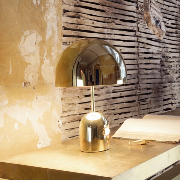 Tom Dixon LED stolna lampa Bell, zlatna, 43 cm, prigušljiva, prigušiva, Zlato / mjed, Dnevni boravak/blagovaonica, Metal