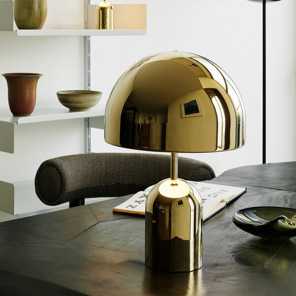 Tom Dixon LED stolna lampa Bell, zlatna, 43 cm, prigušljiva, prigušiva, Zlato / mjed, Dnevni boravak/blagovaonica, Metal