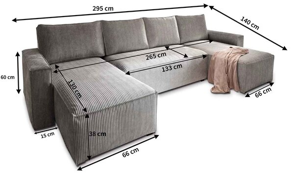 PROMOCIJA Tamnosiva kutna garnitura u obliku U SMART COSARO 295x140 cm II. kvaliteta
