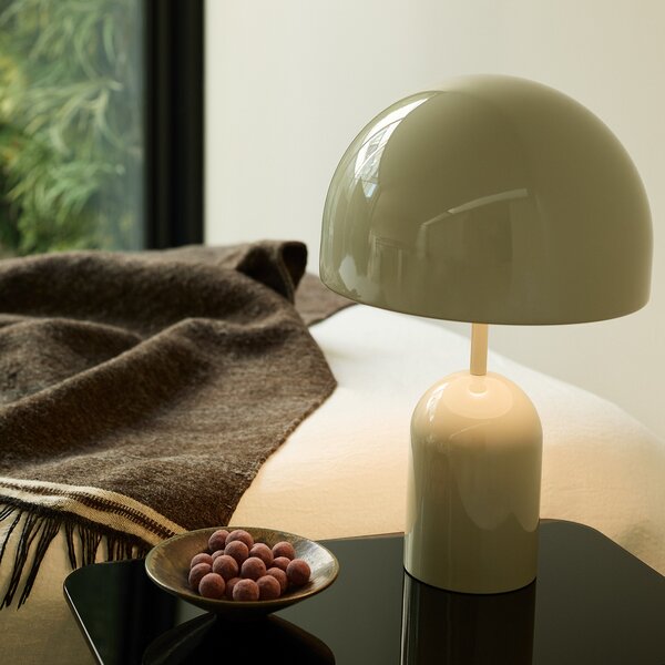 Tom Dixon LED stolna lampa Bell, svijetlosiva, visina 43 cm, prigušljiva, prigušiva, Sivo, Dnevni boravak/blagovaonica, Metal