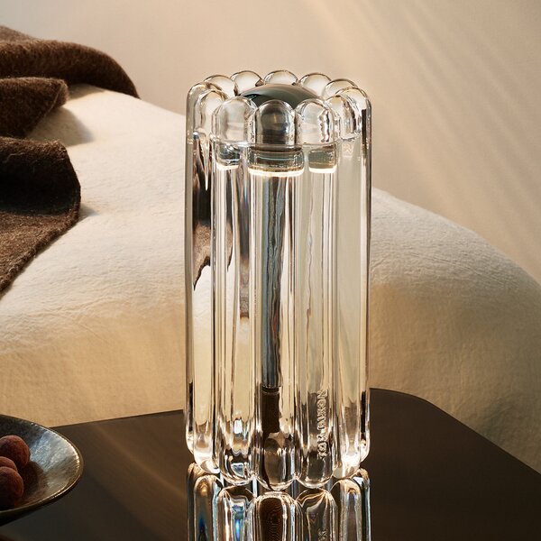 Tom Dixon LED stolna lampa Press, prozirna, staklo, 24 cm, 927 dim, prigušiva, Providna, Dnevni boravak/blagovaonica, Staklo