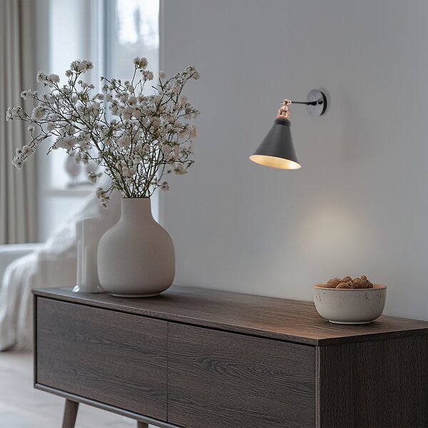 Opviq Berceste zidna lampa, crna/zlatna, metalna, visina 29 cm, prigušiva, Crno, Dnevni boravak/blagovaonica, Metal, Zid okrugli