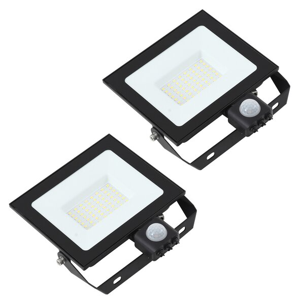 PRIOS Prios LED vanjski reflektor Maikel, 50 W, metalni, senzor, set od 2 komada, Crno, Aluminij