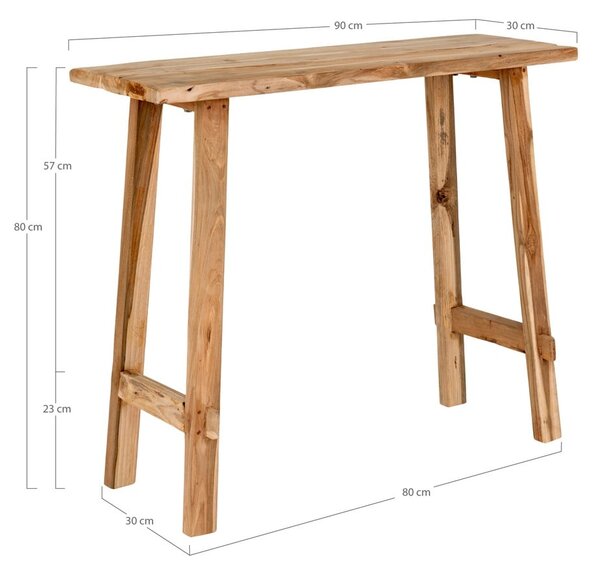 Pomoćni stol od masivne tikovine u prirodnoj boji 30x90 cm Girona – House Nordic