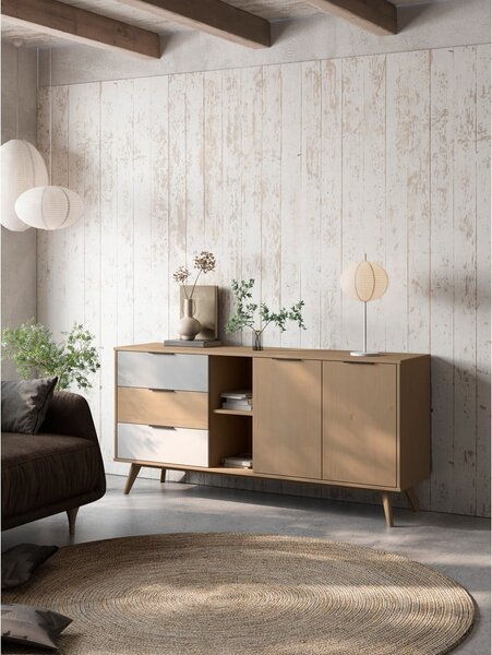 Niska komoda od borovine u prirodnoj boji 165x81 cm Elfa – Marckeric