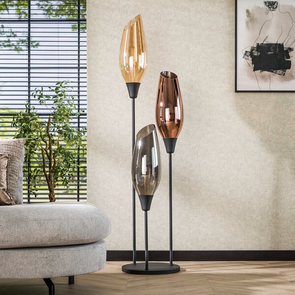 ZIJLSTRA Podna lampa Mix, 178 cm, višebojna, 3 žarulje, staklo/metal, Višebojno, Dnevni boravak/blagovaonica, Staklo