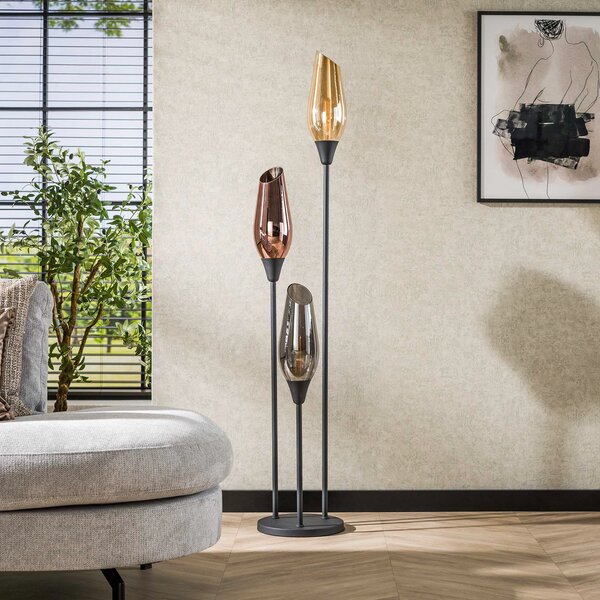 ZIJLSTRA Podna lampa Mix, 168 cm, višebojna, 3 žarulje, staklo/metal, Višebojno, Dnevni boravak/blagovaonica, Staklo